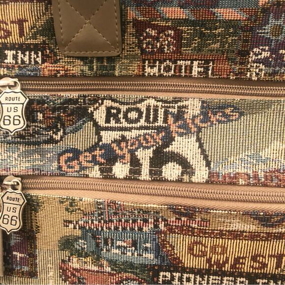 Vintage Pioneer Express Route 66 Needlepoint Tapestry Mini Duffel Bag Travel - Picture 3 of 11